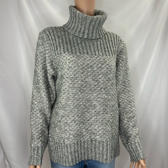 Banana Republic Gray Thick Knit Textured Ribbed Pullover Sweater Turtleneck SZMP - Picture 1 of 13